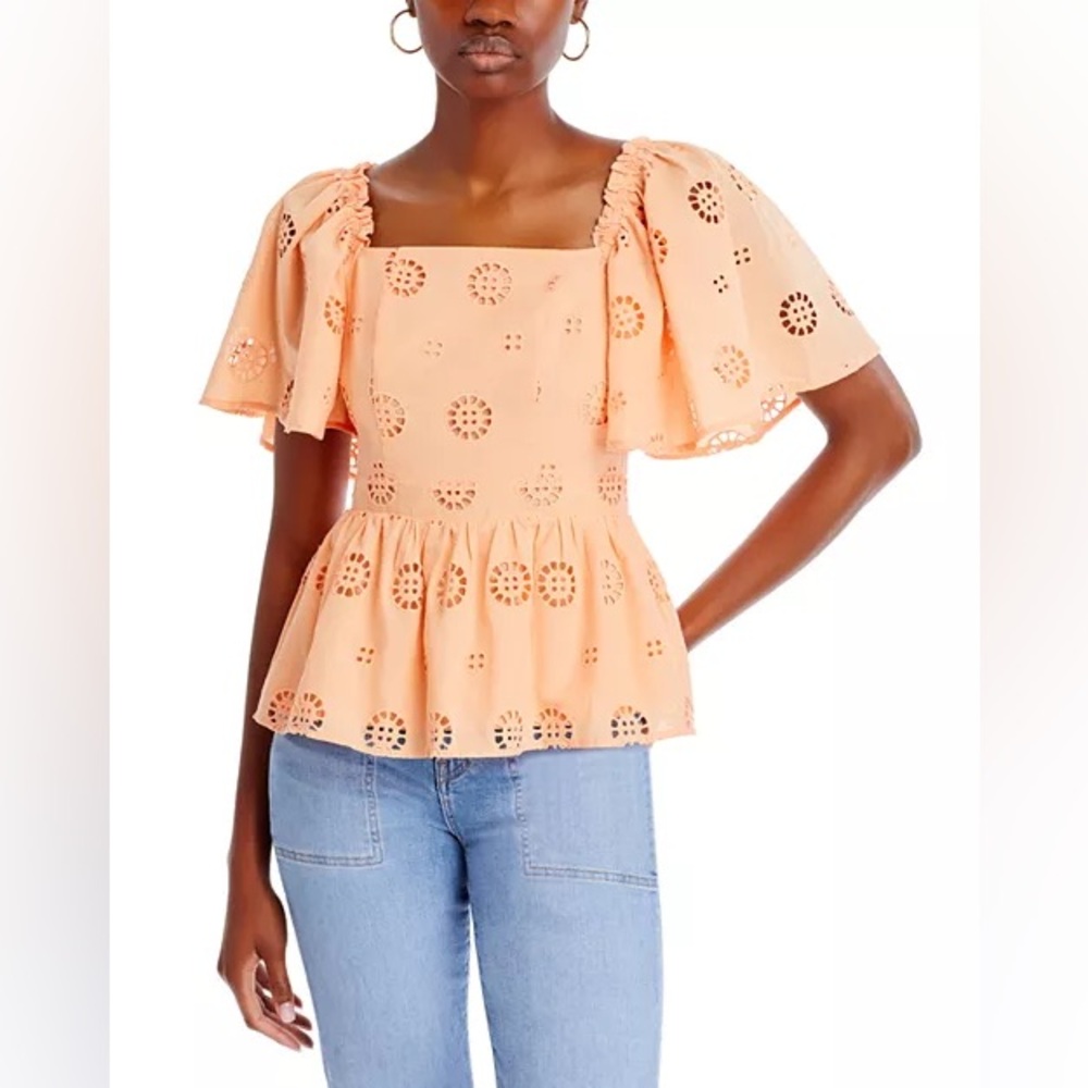 KOKO + MASON Eyelet Flutter Sleeve Peplum Top – Size XS